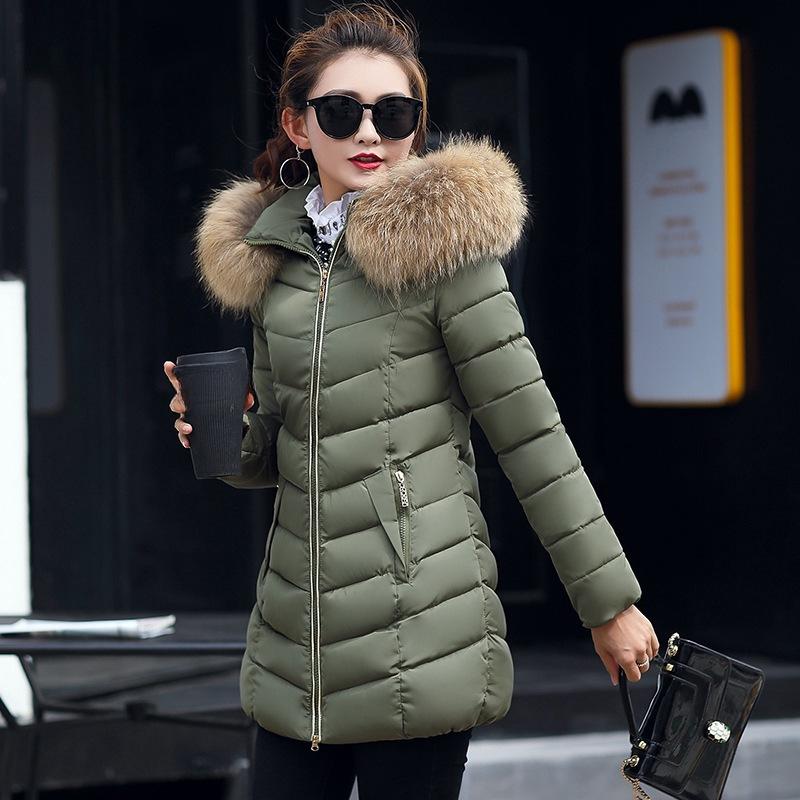 Women's Short Autumn and Winter Plus Size Thickened Hair Collar Hooded Coat Zip Paragraph Warm Slim Long Sleeved Jacket