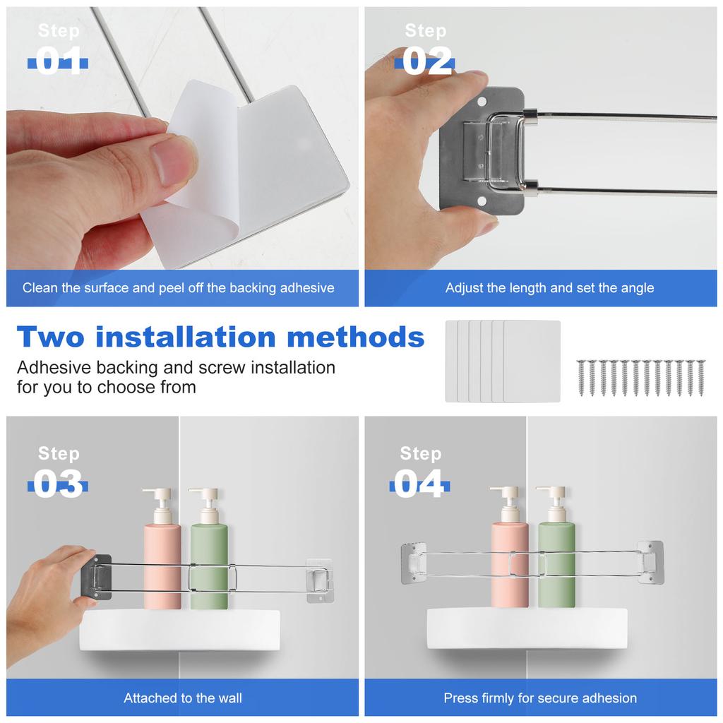 3Pcs RV Shower Corner Storage Bar Stainless Steel Camper Bathroom Corner Bar 180° Rotatable RV Bathroom Corner Shelf
