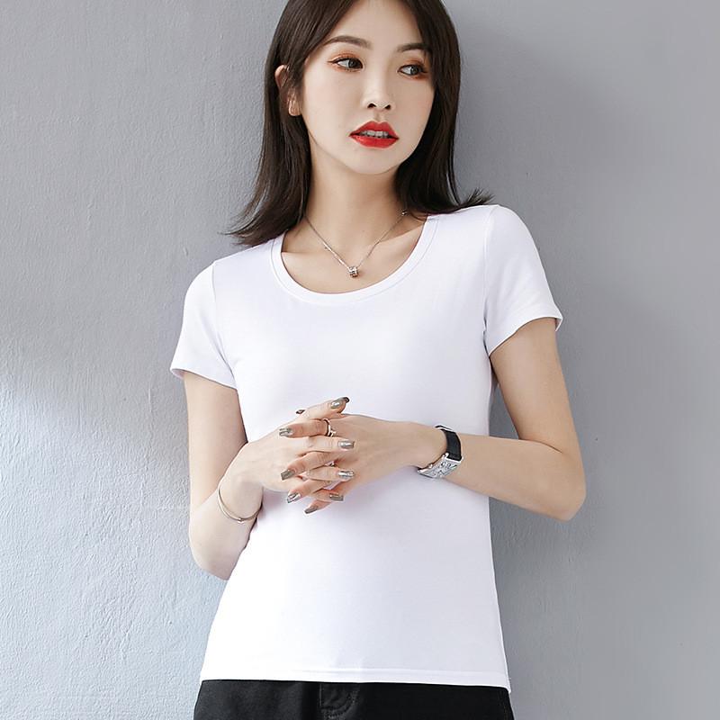 Camiseta para Mujer Casual de Manga Corta de Algodón con Empalme para Primavera