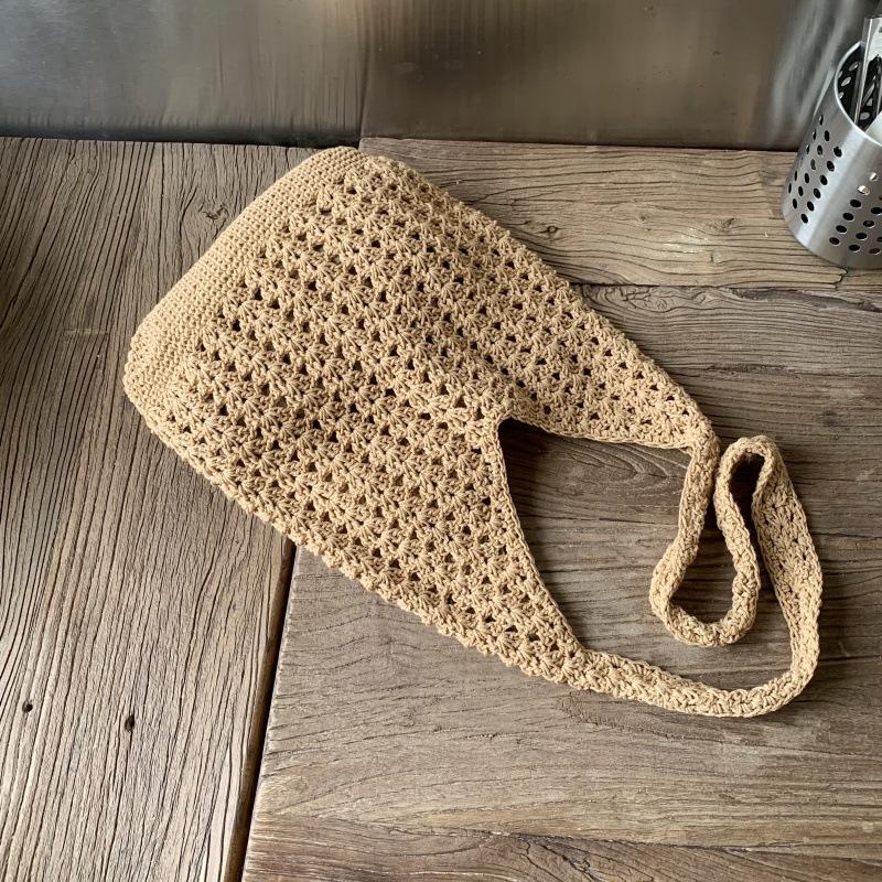 

Новая модная однотонная вязаная ажурная сумка-шоппер большой вместимости на плечо, корейская ручная работа, пляжная женская сумка в праздничном стиле 32*10*33 хаки