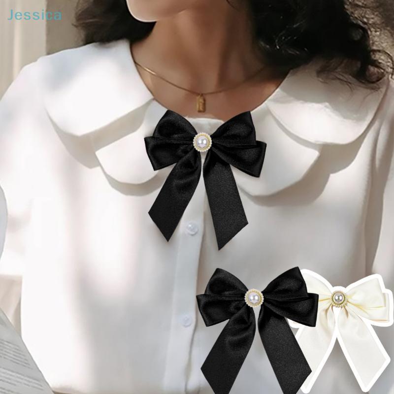 Elegante Satin Imitation Perlen Schleife Brosche Krawatte Bluse Pullover Ausschnitt Accessoire College Stil Jk Dekoration Brosche Pin