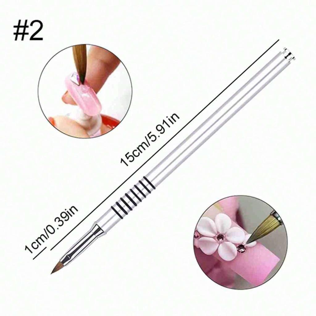 Metal Nail Art Brushes Silver 2, 4, 6 for 3D Carving Crystal Nail Design, Gel Nail Painting Tool