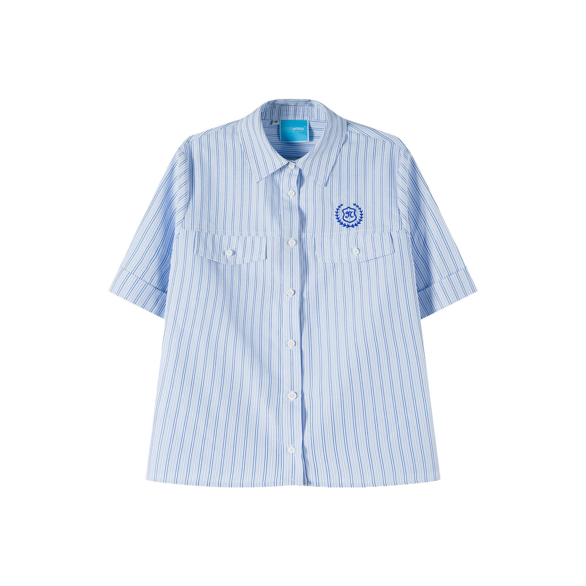 

Umoumo Blue Striped Short Sleeve Shirt & Double Waistband Pleated Grey Skirt-Pants Set Small