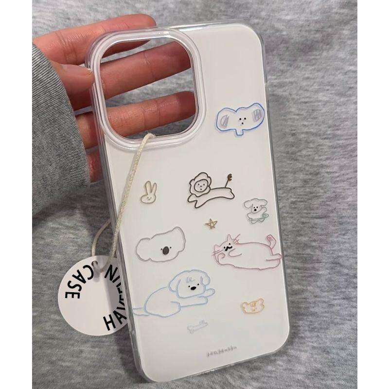 ins colored lines cat iPhone17promax mobile phone case suitable for Apple 16promax white background imd case