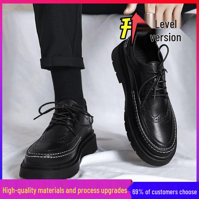 Men's 2025 Autumn/Winter Black Leather Shoes: British Business, Casual, & Wedding Styles - Low-Top Martin Boots