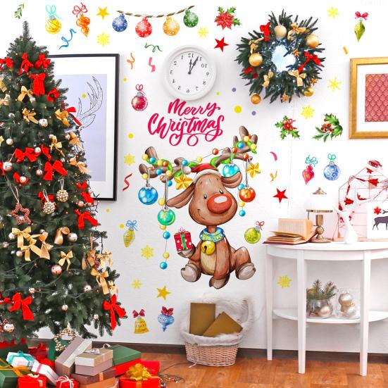 2 Sheets/Set Christmas Elk Wall Sticker Waterproof PVC Self-adhesive Home Office Living Room Holiday Cartoon Reindeer Decoration Decal