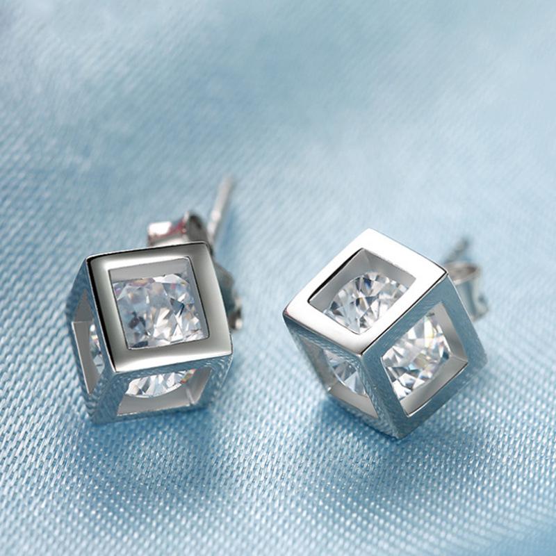 Korean Fashion Zircon Geometric Square Rubik's Cube Earrings for Women