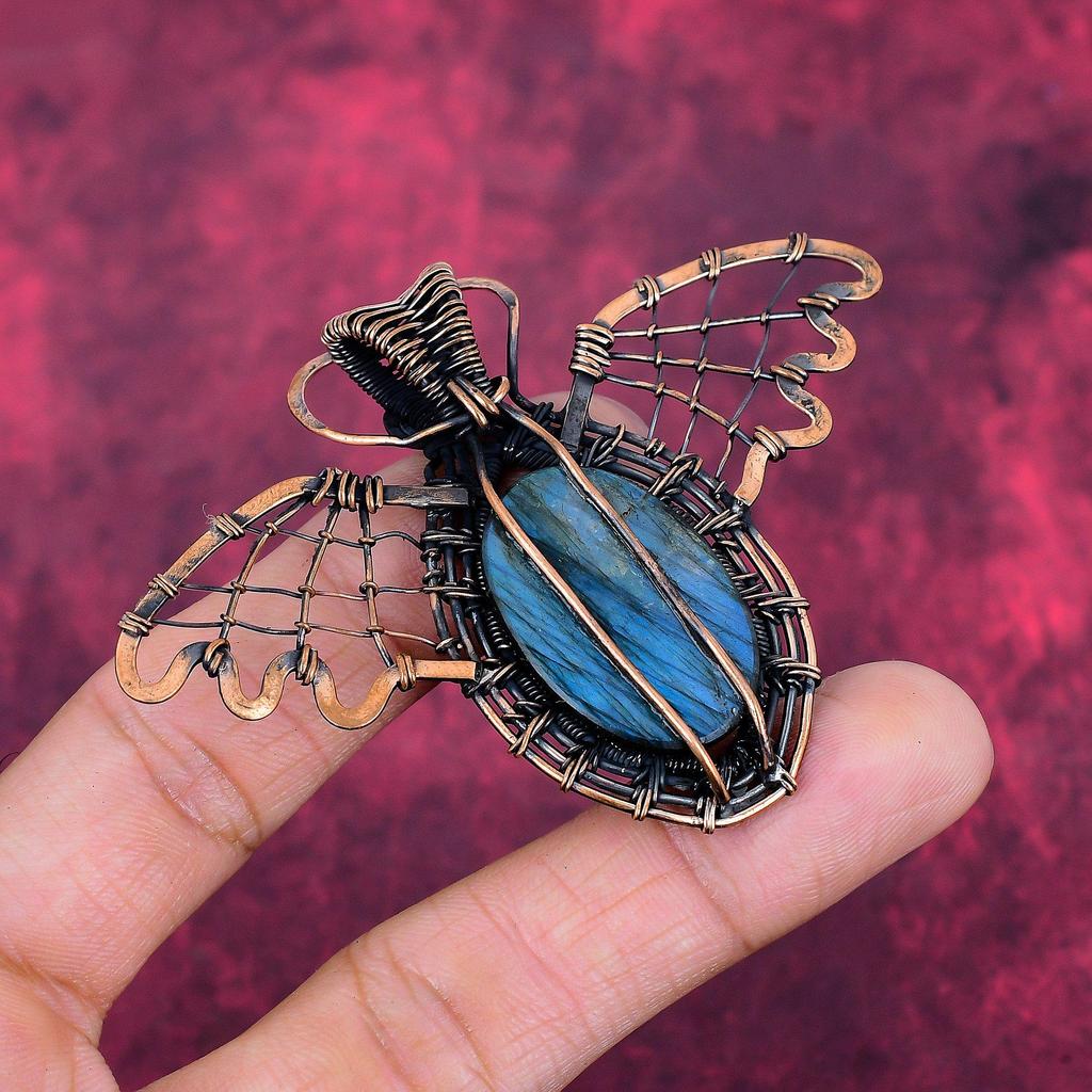 Labradorite Pendant Copper Wire Wrapped Butterfly Pendant Real Gemstone Pendant