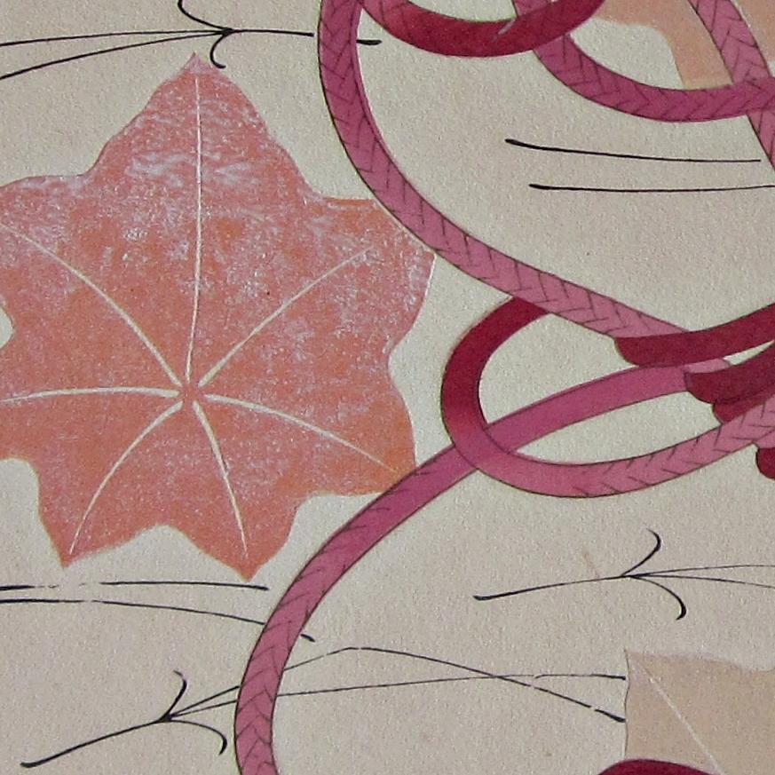 [USED] Woodblock print, knot pattern, maple leaves