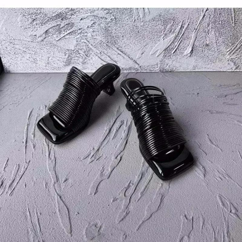 Square Toe Stiletto Sandals for Women Summer Shiny Solid Color High Heels Casual Half Slippers Shoes for Women Designer Sandals