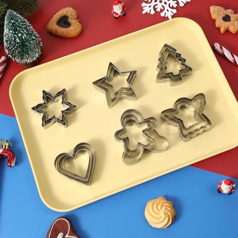 Christmas Cookie Cutters Set, 18 Piece Stainless Steel Holiday Cookie Baking Tools Gingerbread Man Snowflake Christmas Tree Hear Star Angel Shapes