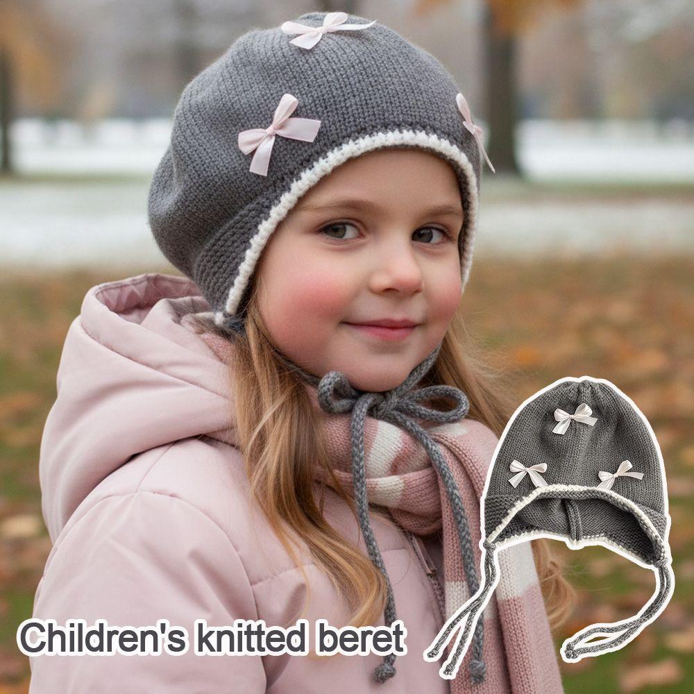Soft Knit Baby Beanie Bow Decor Girl Hat Wind Proof Kids Hat Kids