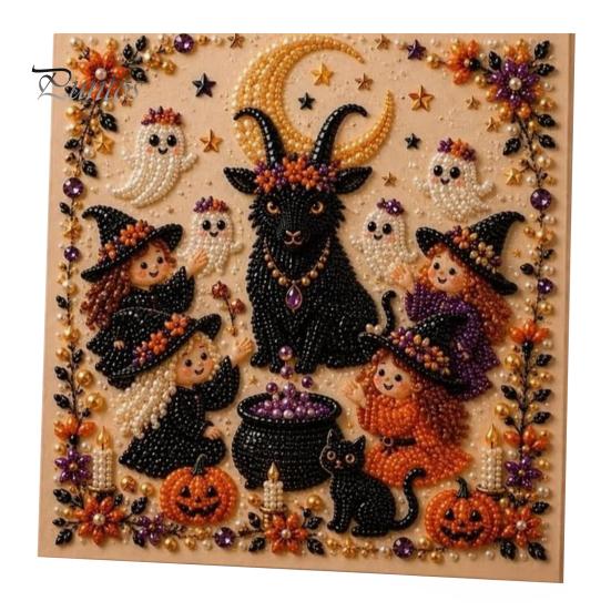 Handgefertigte Wanddekoration für Halloween, Perlen-Kunst-Set, Hexe Geist Malerei DIY Kürbis Diamant Gruseliges Bastelset für Erwachsene, Kreatives Feiertagsgeschenk für Liebhaber