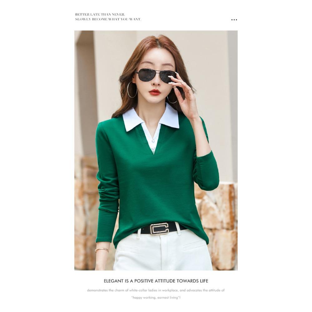Autumn Winter Women's Long Sleeve T-Shirt Lapel Collar Casual Top