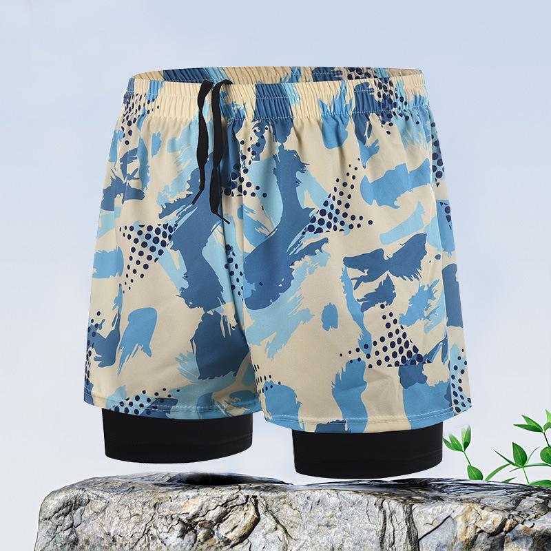 Men's Quick-Dry Double-Layer Loose-Fit Printed Swim Trunks