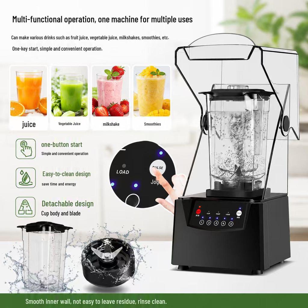 Commercial Soundproof Smoothie Maker and Ice Crusher Blender with Cover