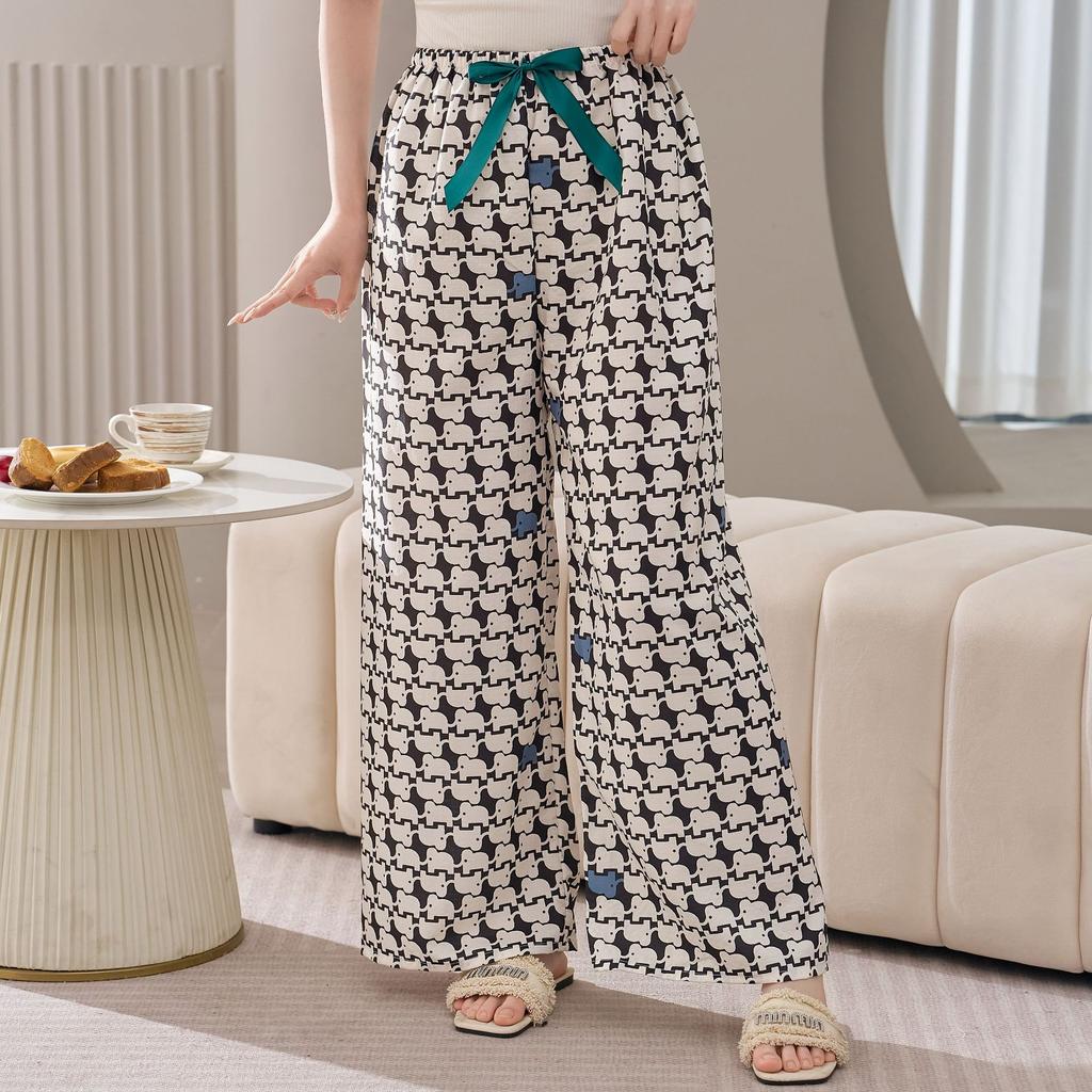 Cotton Silk Family Spring and Autumn Women's Cotton Silk Pajama Pants Wide-leg Pants Thin Artificial Cotton Can Be Worn Outside Casual Home Pants