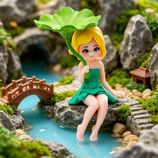 Miniature di Fate Ragazze Fatate Ornamenti con Foglia di Loto per Fioriera Giardino Fatato Paesaggi Muschiosi Scrivania di Casa Scaffale Decorazione per Auto