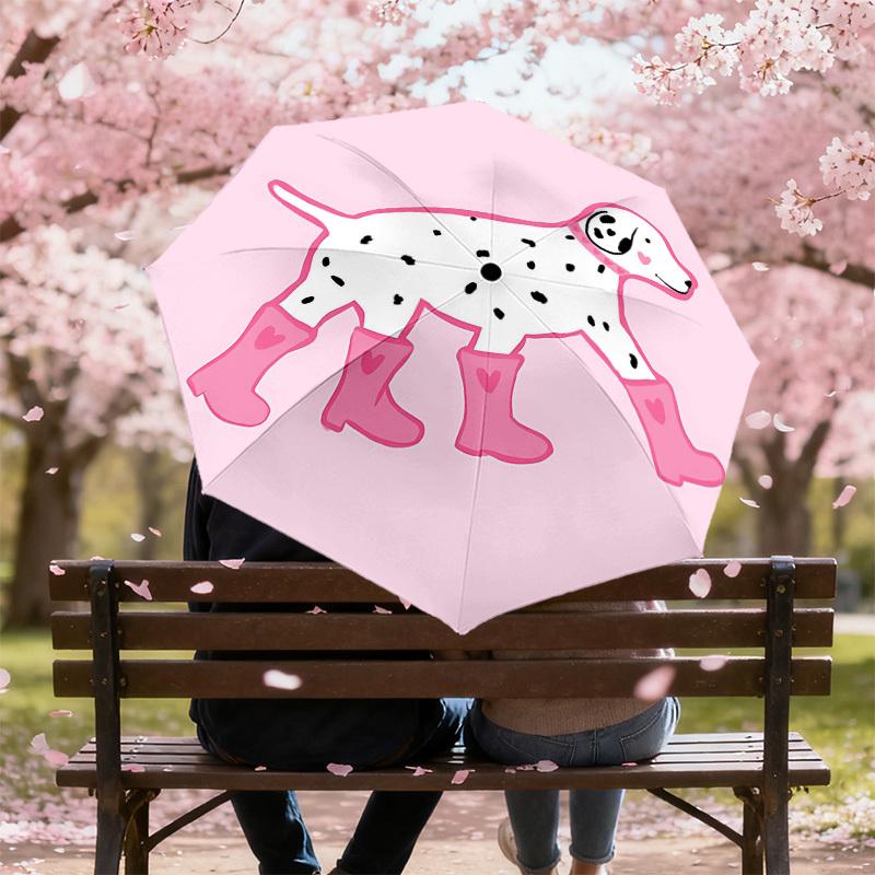 1PC Dalmatian Rainboots Umbrella-8-Rib Reinforced Portable Folding Travel Suitable for All Seasons Outdoor Daily Use-J329