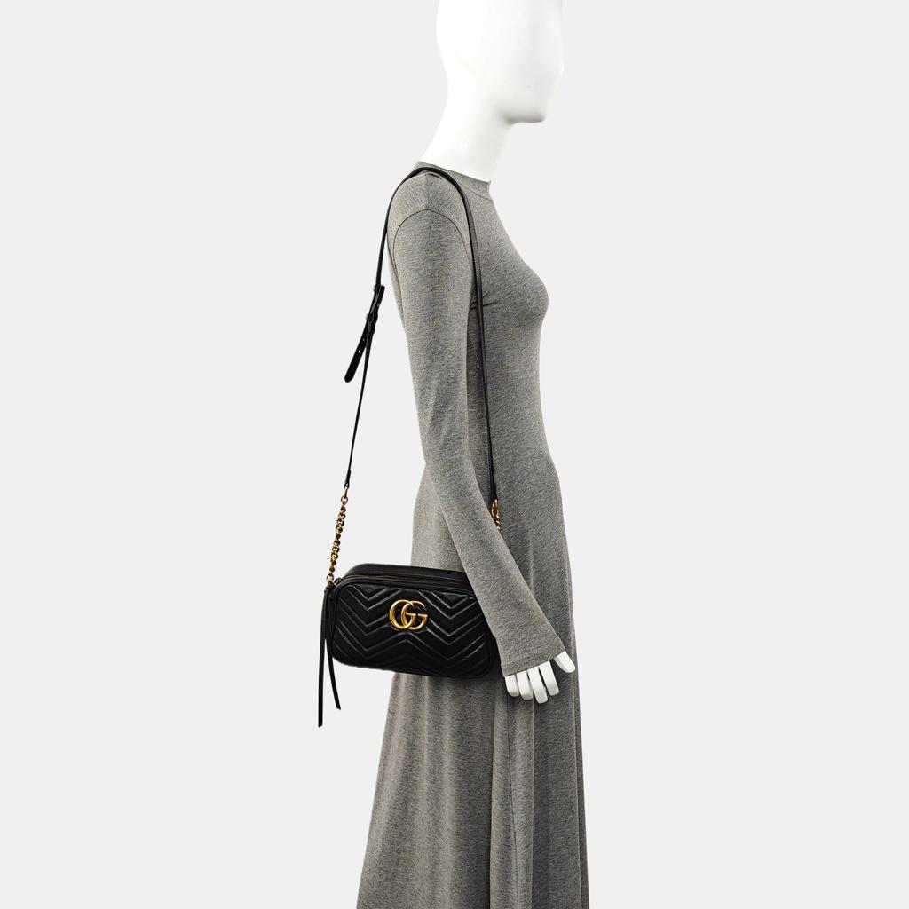 [Pre-Owned] Gucci GG Marmont Small Matelassé Shoulder Bag 'Black' - Good #14GGZK2