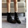 Cowhide version~ V-mouth boots pointed-toed pleated trouser tube boots western cowboy boots high-heeled Martin boots women's thick-heeled short boots