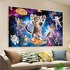Space Cat Tapestry  Cosmic Pizza Adventure Whimsical Galaxy Wall Hanging for Bedroom or Dorm Decor