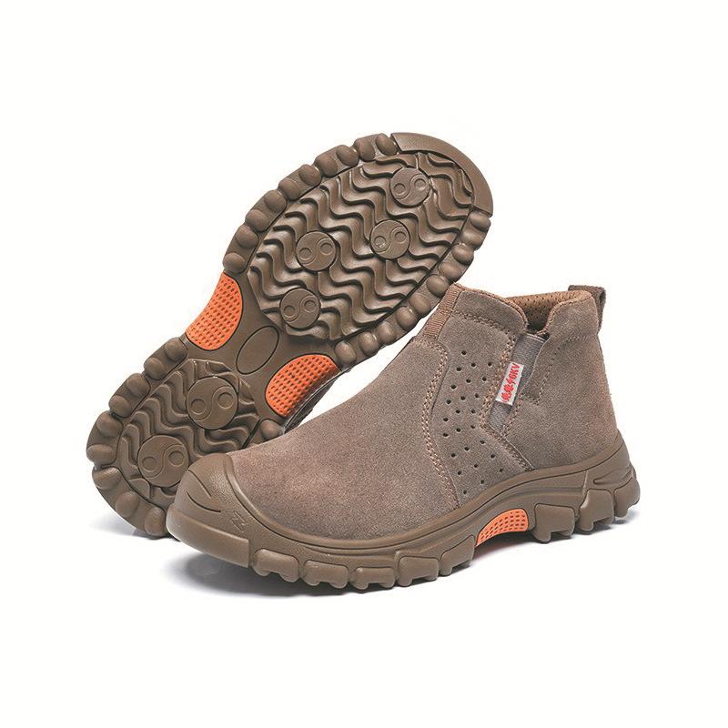 

мужские повседневные рабочие ботинки большого размера с металлическим подноском, из коровьей замши, защитная обувь, безопасные ботильоны челси для защиты лодыжки, боты 280 верблюд