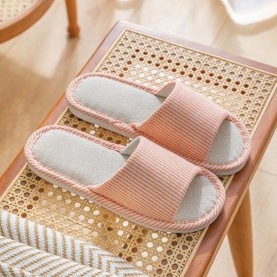Linen slippers women's thick bottom four seasons universal indoor spring and autumn summer home use cotton and linen drag non-slip men