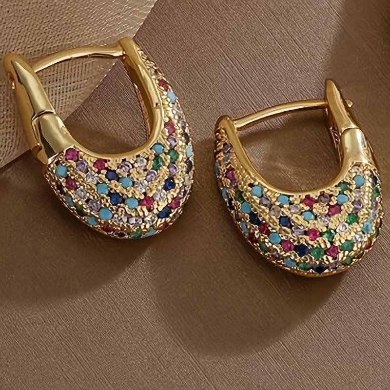 

New Arrival Synthetic Cubic Zirconia Inlay Copper Jewelry Golden Color Geometric Hoop Earrings For Elegant Women Bijoux