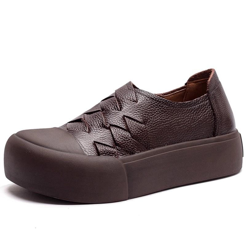 GKTINOO Spring  Autumn Handmade Genuine Leather Retro Women's Flat Shoes Soft Soles Woven Design Casual Shoes