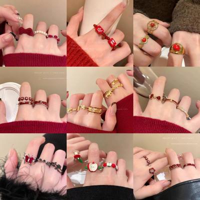 Ma Jin Caixin Retro Red Ring Collection Light Luxury Fashion Versatile Daily Stacking Open Ring