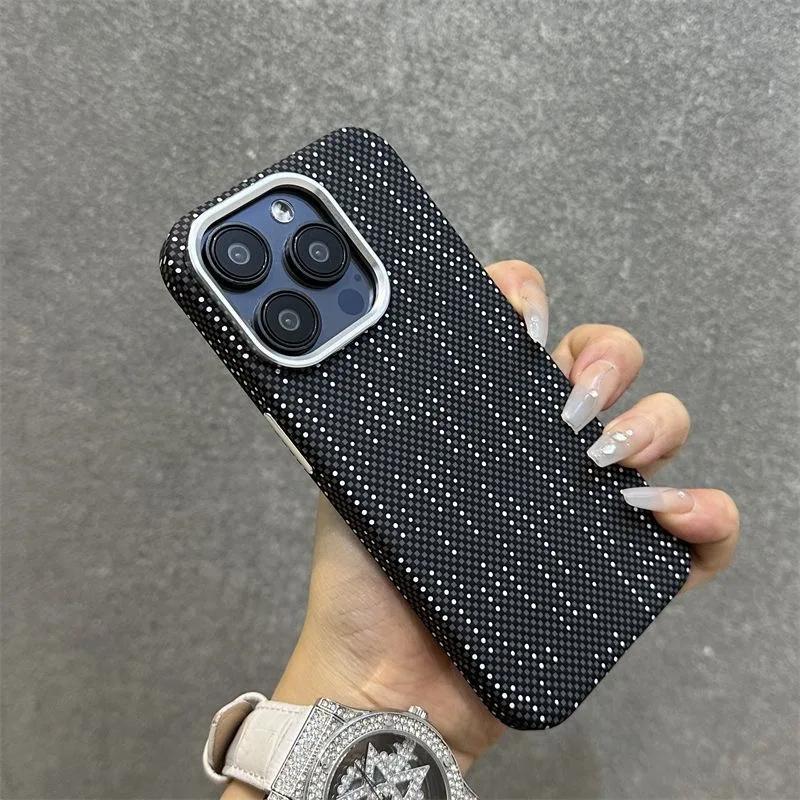 New Luxury Carbon Fiber Texture Magnetic Phone Cases For iPhone 15 12 13 14 Pro Max Magsafe Case Matte PC Hard Shockproof Cover