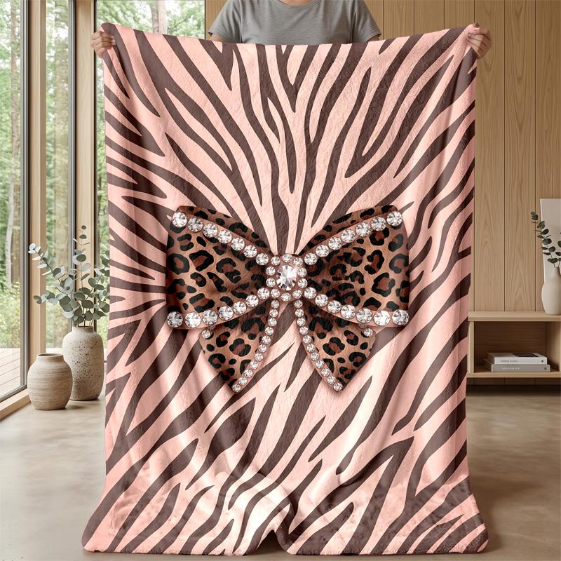 Leopard Print Bow Tie 1 Theme Blanket Lightweight Warm Flannel Blanket Decorative Throw Blanket for Home Decoration