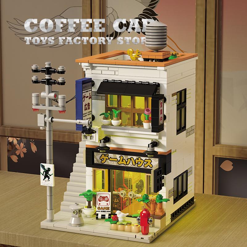 Non-Toxic New City Japanese Style Store Building Blocks Led Playroom Moc Bricks Puzzle Toy Street View Shop Model Adult Birthday Gifts Diy