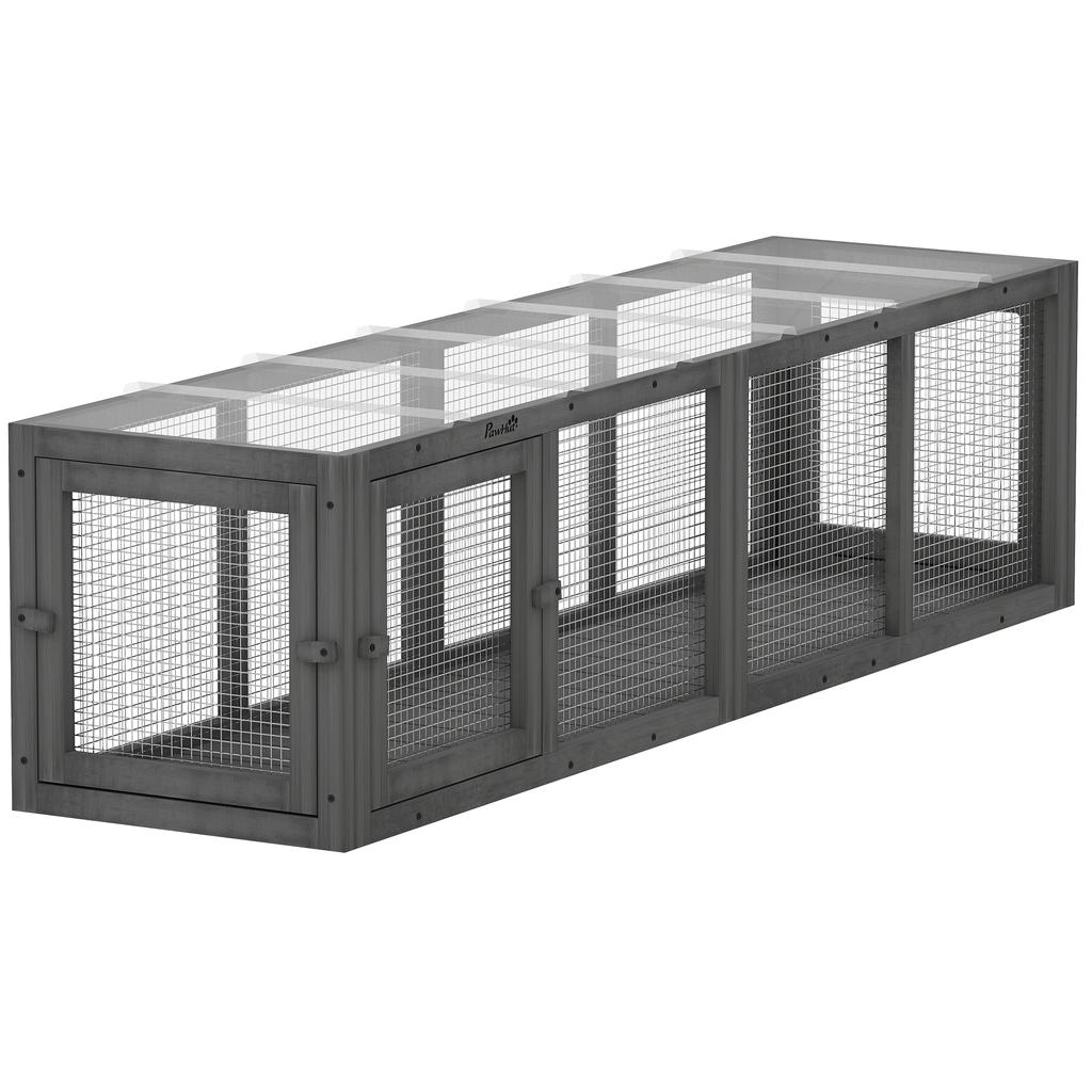 Cat Tunnel Cat Toy Made of Wood with 3 Doors, Expandable Play Tunnel for Cats Up To 10 Kg, 151.5 X 38.5 Cm Grey