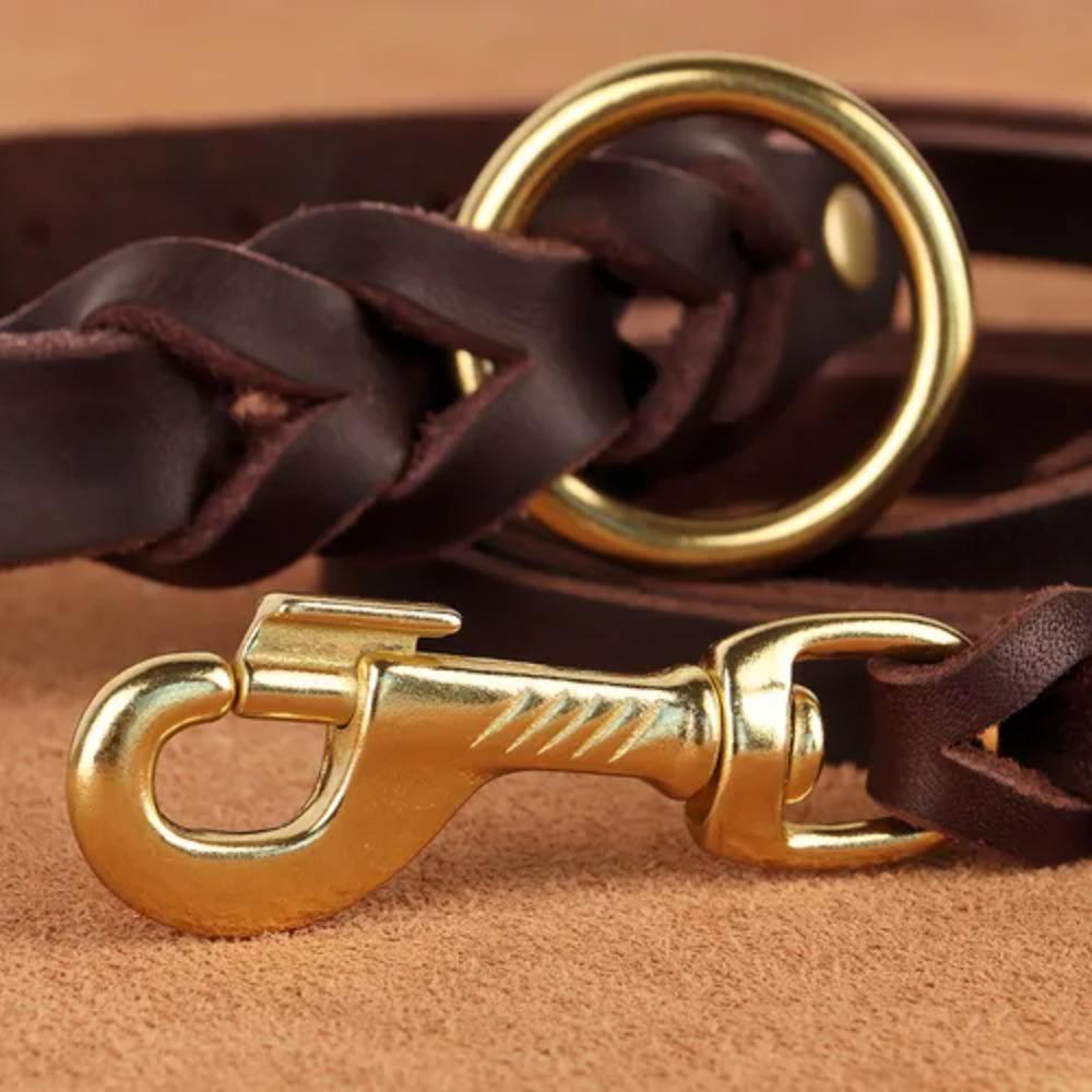 Brown Leather Braided Dog Leash Long Dog Traction Rope Pet Products   Outdoor