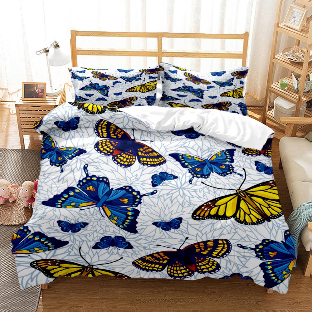 Cartoon Butterfly Hd Print Polyester Bedding SetsKids Or Adults For Beds Quilt Cover Pillowcase King Size Bedding Set