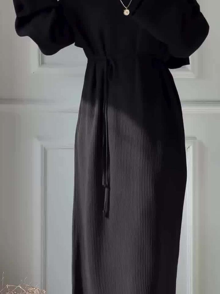 Women's Fashion Casual Elegant Knit Crewneck Bubble Sleeve One-Piece Dress