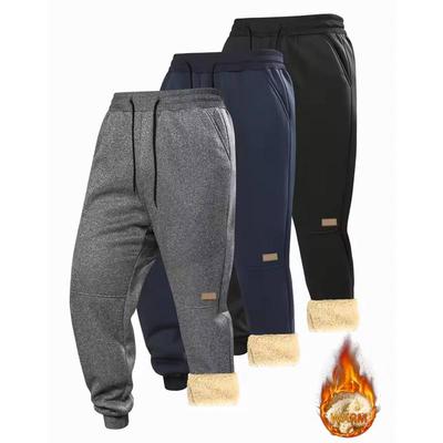 Winter Men Sweat Pants Lamb Fleece Thickened Pants Casual Solid Color Pants Loose Elastic Pants