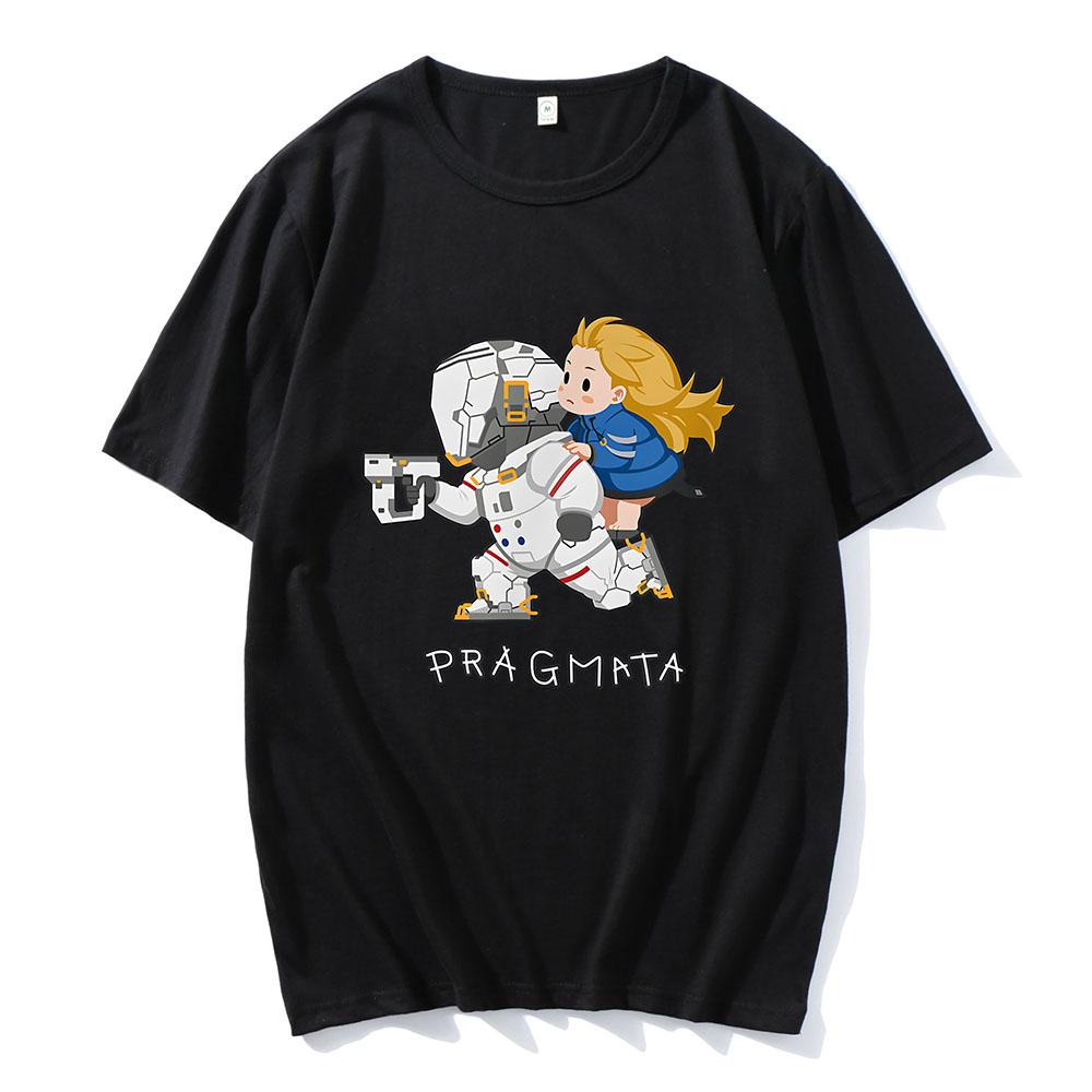 

PRAGMATA Хью и Диана Бегите! Футболка с коротким рукавом Хлопок Лето Мужские Футболки Мода Игровые Графические Футболки Мужчины Женщины Топы XS чёрный