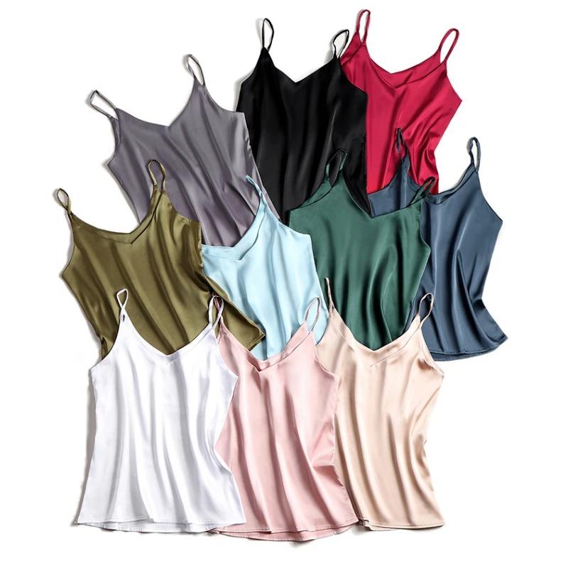Summer Temperament Suspenders Camisole Women's Classic Tank Top Stylish V-neck Silky Satin Sleeveless Top