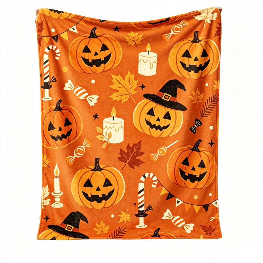 Halloween Flannel Blanket for Couch, Soft Cozy Throw Blanket for Bed, Fall Home Decor