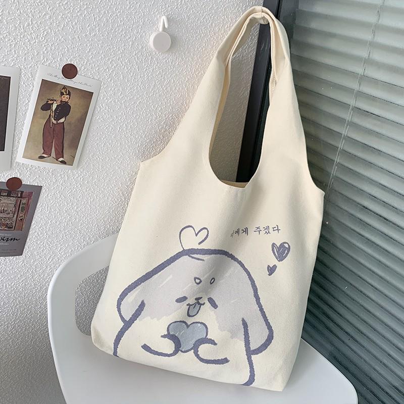 Japanese and Korean Style Canvas Tote Bag - Women's Large Capacity Summer Shoulder Bag for School or Tutoring