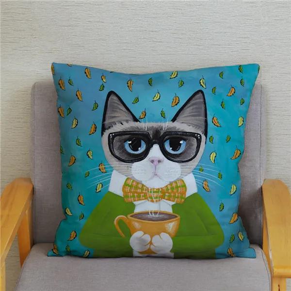Cartoon Cycling Cat Print Cushion Cover Super Soft Pillowcase 45x45  Home Decor