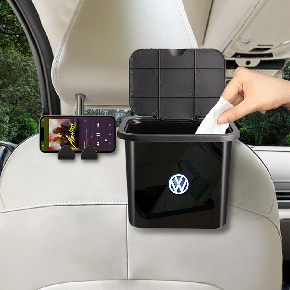 W181pcs ABS Car Trash Can Organizer Case Hanging Trash Bin For Volkswagen VW R Polo Passat Rline Golf 4 5 6 Tiguan Jetta GTI ID.3