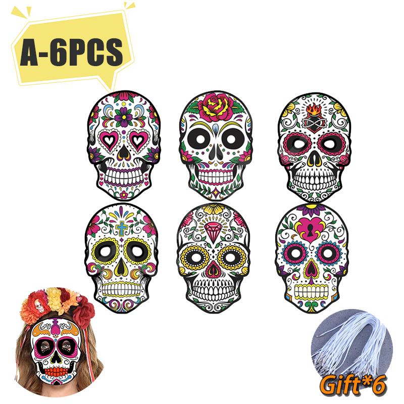 

6-60 шт. Хэллоуин Красочные маски черепа Мексиканский День мертвых Набор бумажных масок для вечеринки, маскарада, тематического декора, для самостоятельного изготовления as the picture-