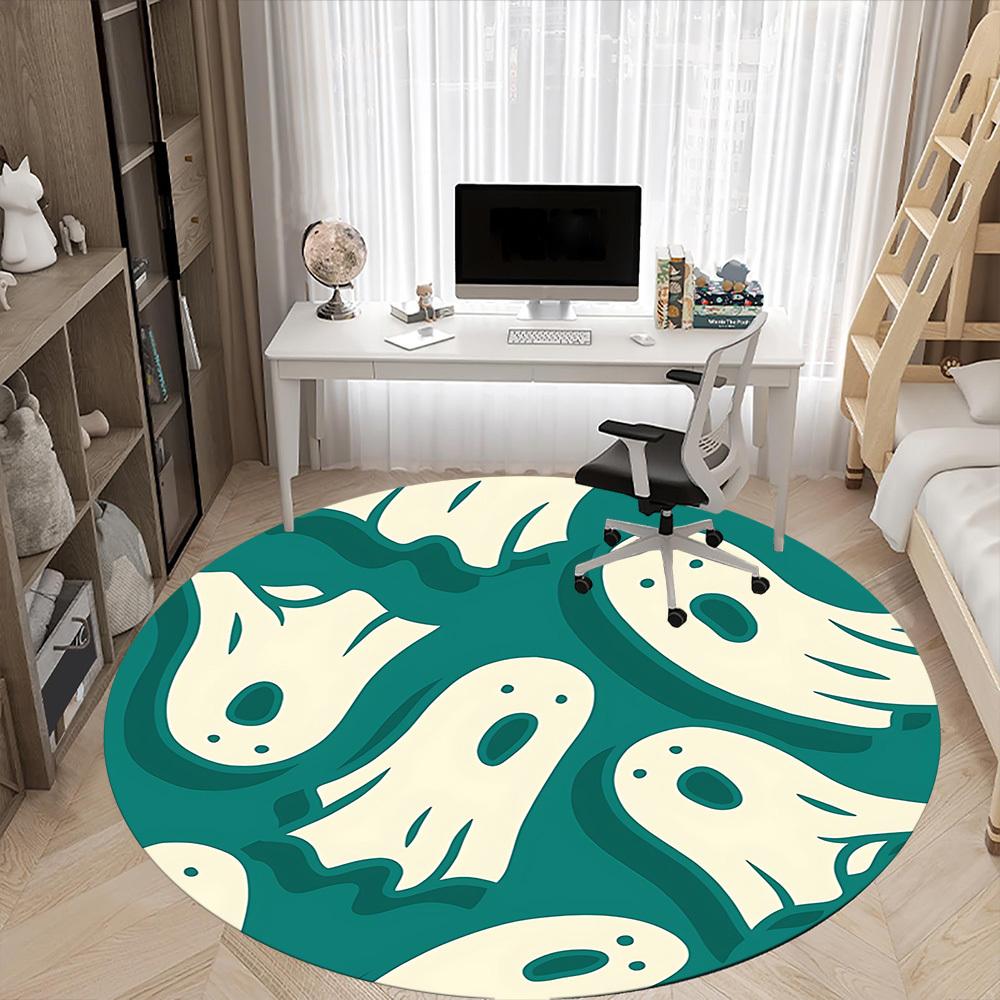 1 Stück Geisterhafte Geister Büro Runder Teppich, Matte Geeignet Für Büro, Unter Bürostühlen Schlafzimmer Wohnzimmer Heimdekoration, Raumdeko