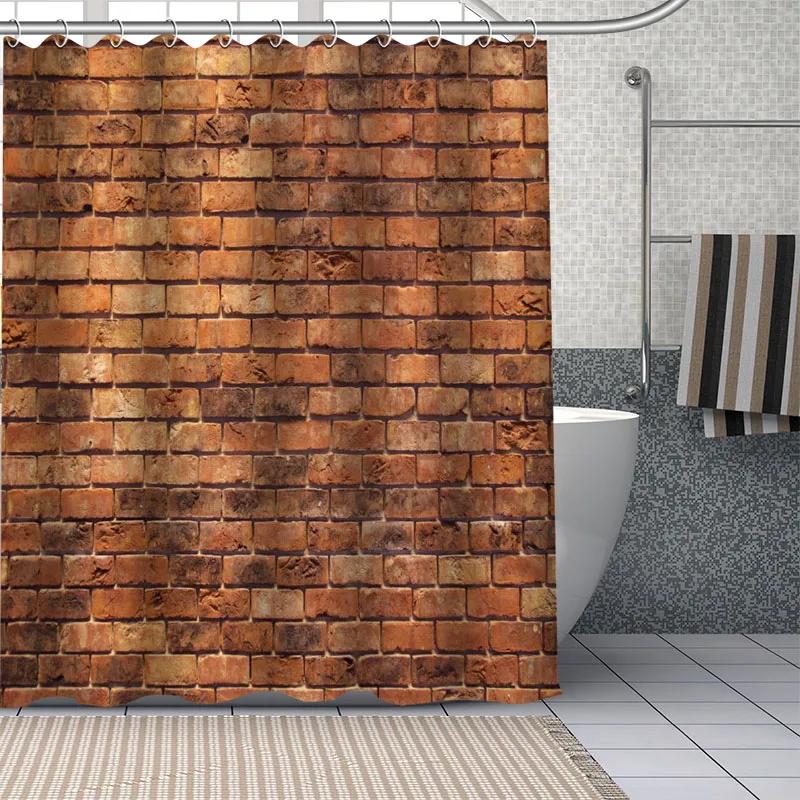 Retro Steinmauer Print Duschvorhänge Waschbarer Polyesterstoff Für Badezimmer Vorhang Badewannen Bildschirm Kunst Dekoration Mit Haken