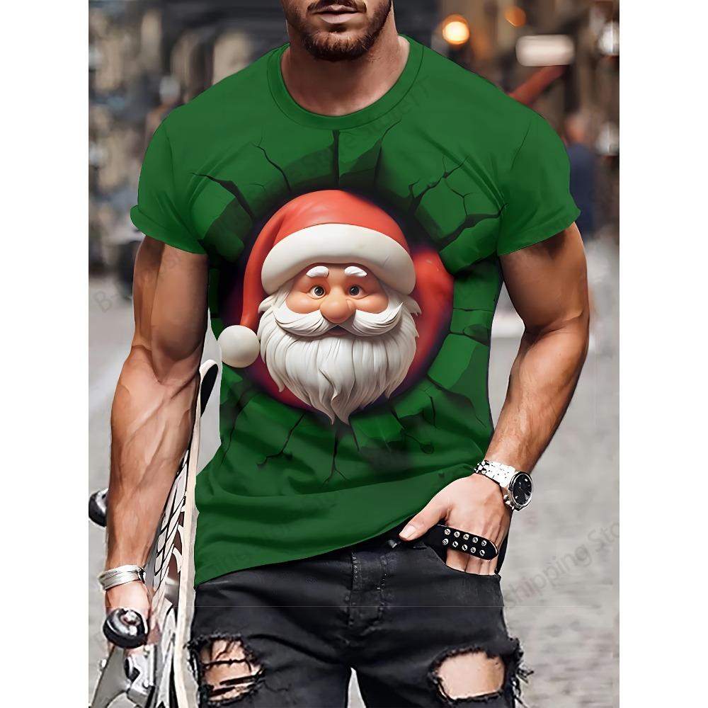 

2025 Футболка с 3D-принтом Санта-Клауса, Мужская модная повседневная футболка с коротким рукавом, Рождественская свободная одежда на Новый год XS
