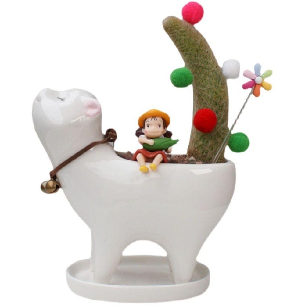 Gift Green Plant Decorative Cat Tail Flower Pot Cat-shaped Pot Decoration Crafts Desktop Ornament